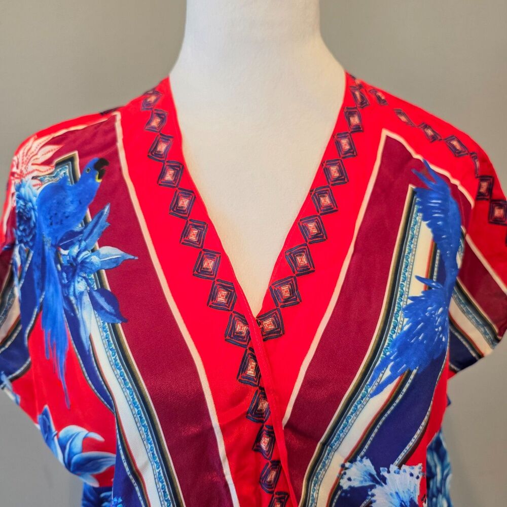 Farm Rio Macaw Scarf Top Sz Sm. Luxe Boho Resort Tropical Jungle - Picture 3 of 8